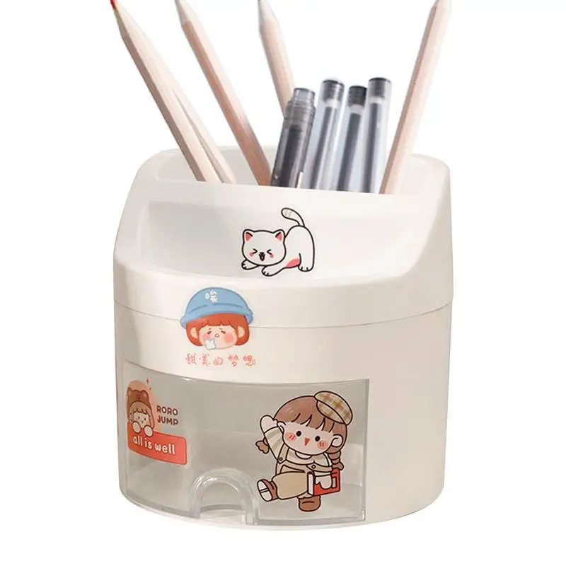 Pen Holder Aesthetic Cute Desk Pencil Container Organizer With Stickers Stationery Supplies For Desk School Classroom Company