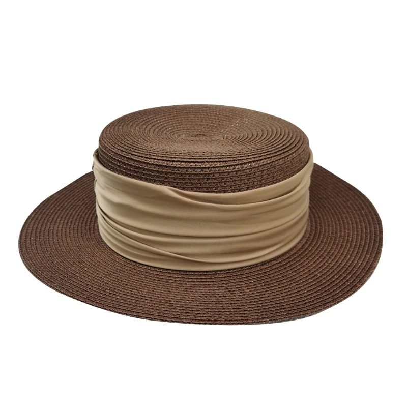

MXMB Straw Hat Flat Top Wide Brim Summer Hat Beach Hat Accessory for Women