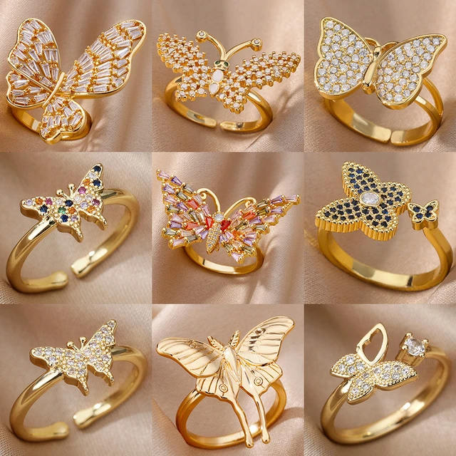 Butterfly Stainless Steel Gold Color Rings For Women Fashion Heart  Adjustable Copper Zircon Hoop Ring Jewelry Wedding Gift New - Rings -  AliExpress