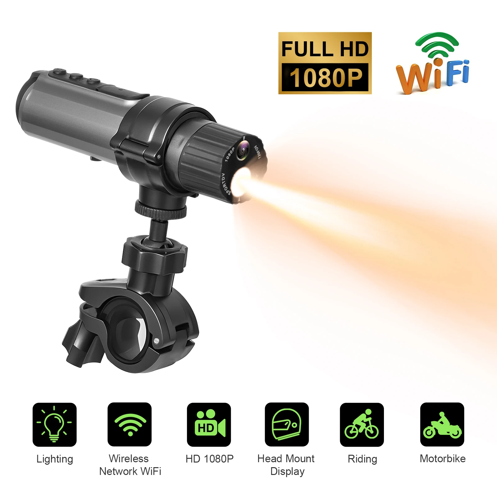 Outdoor LED Flashlight Action Camera HD 1080P Bicycle Motorcycle Helmet ...