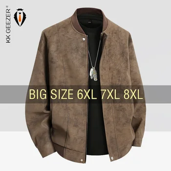 Leather Jacket Men Suede Coats Spring Windbreaker Oversized 6XL 7XL 8XL Plus Size Street Moto Autumn Brand Waterproof Softshell 1