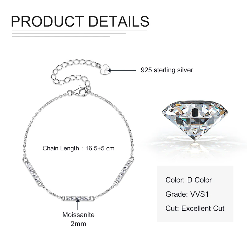 Rrjzz Exquisites verstellbares Armband aus 925er-Sterlingsilber, rundes Moissanit-Damenarmband für Frauen mit Zertifikat, Kettenschmuck – Detail 10