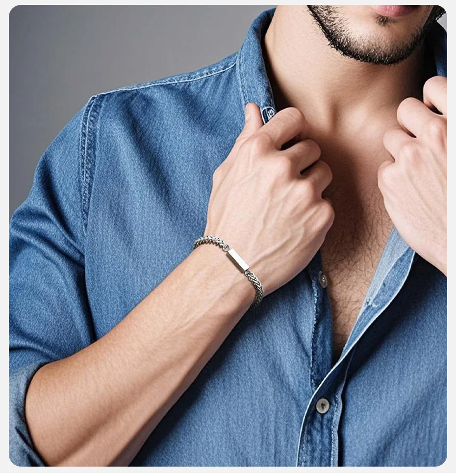 Vnox-Armband mit quadratischen Kettengliedern für Männer und Jungen, wasserdichtes Edelstahl-Armband, stilvolle Geschenke zum Vatertag – Detail 3