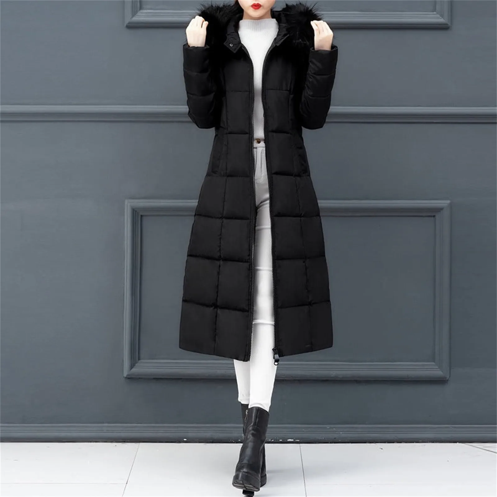 

Winter Down Cotton Padded Jacket Women Korean Fashion Solid Warm Hooded Parkas Loose Casual Coat Long Women'S Outerwear Clothing