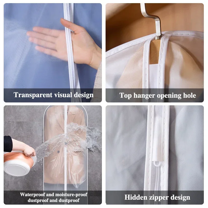 1/3/5pc Clothes Dust Cover Bag With Zipper Coat Plastic Hanging Storage Bag Household Space Saving Storage Organization For Home 5