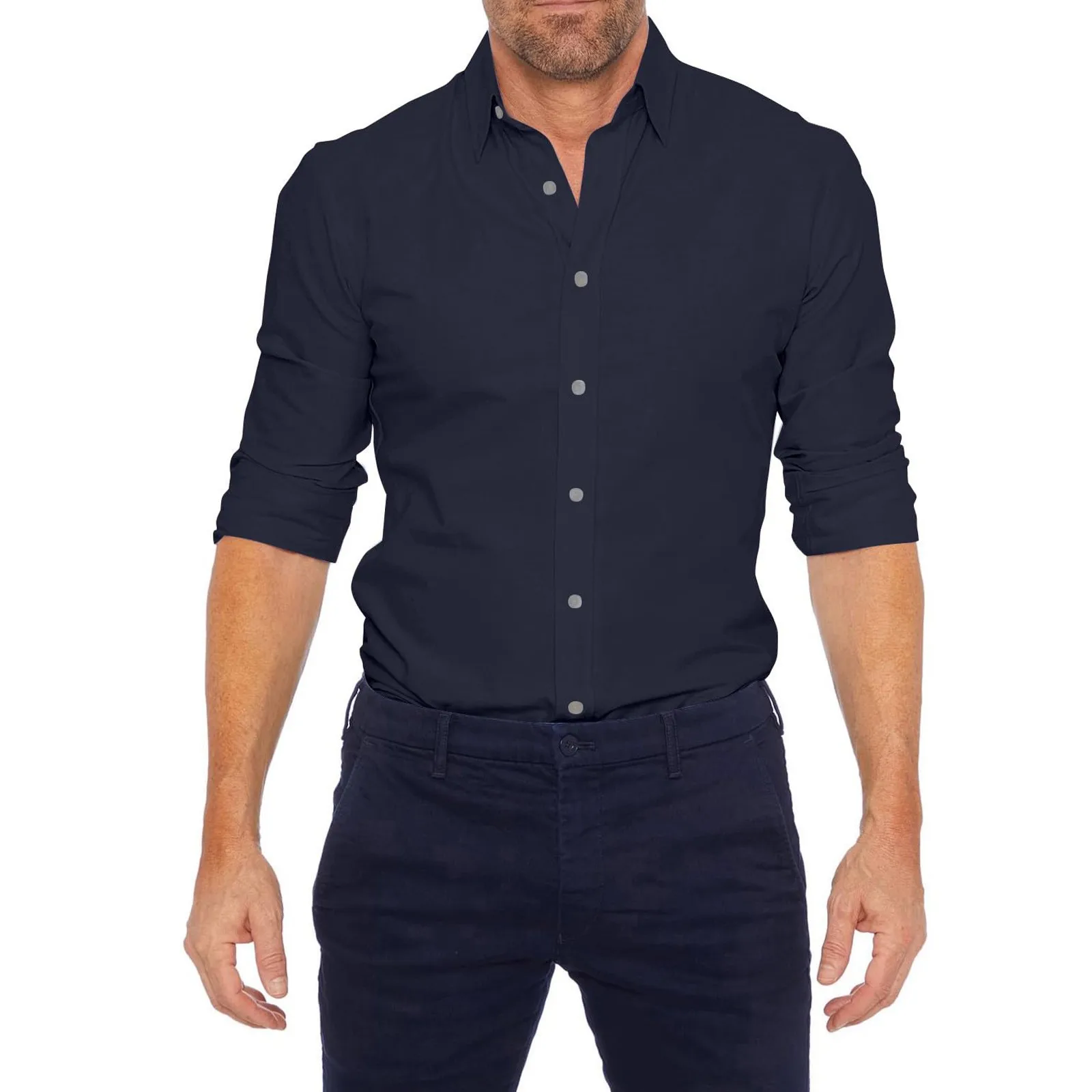 Casual Short Sleeved Shirt Men's Casual Dress Shirts Wrinkle T Shirts Long Sleeve Zip Up Tshirts Stretch Solid Oversized Casual Shirt Fashion Tops