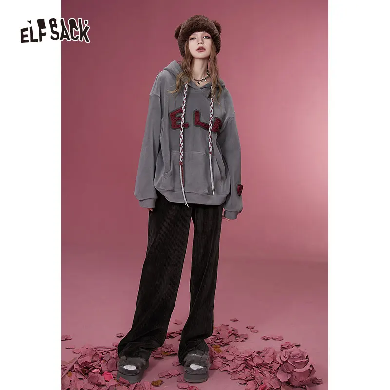 ELFSACK Korean Fashion Corduroy Pants Women 2023 Winter New Sports Trousers