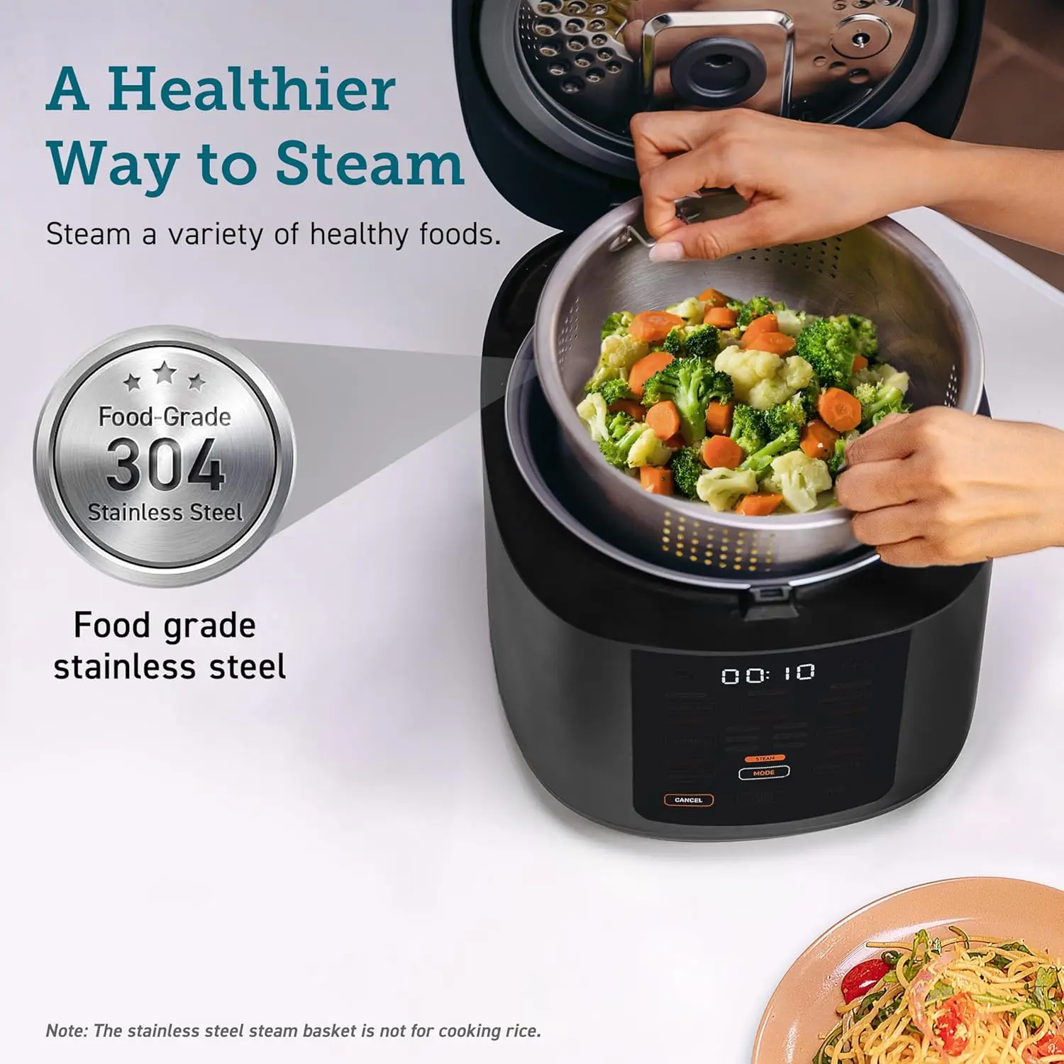 Rice Cooker 10 Cup, 24h Keep Warm, 18 Functions Fuzzy Logic Rice Maker with Stainless Steel Steamer Basket, Sauté, Slow C 4