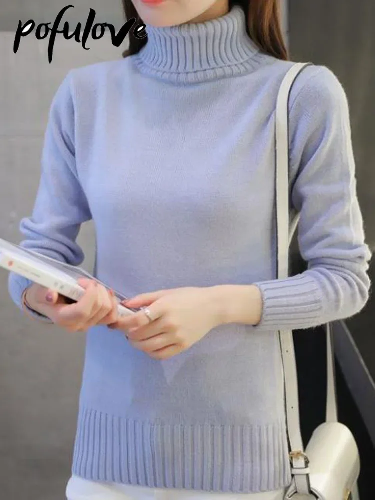 

2023 New Autumn winter Women Knitted Sweaters Pullovers Turtleneck Long Sleeve Solid Color Slim Elastic Short Sweater Women
