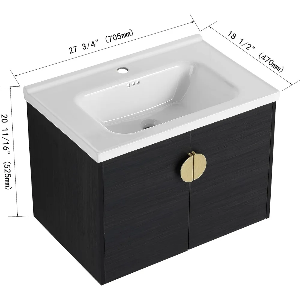 Modern 28" Floating Bathroom Vanity with Sink Wall Mounted Bathroom Vanity with Top Basin & Storage Cabinet Luxury 4