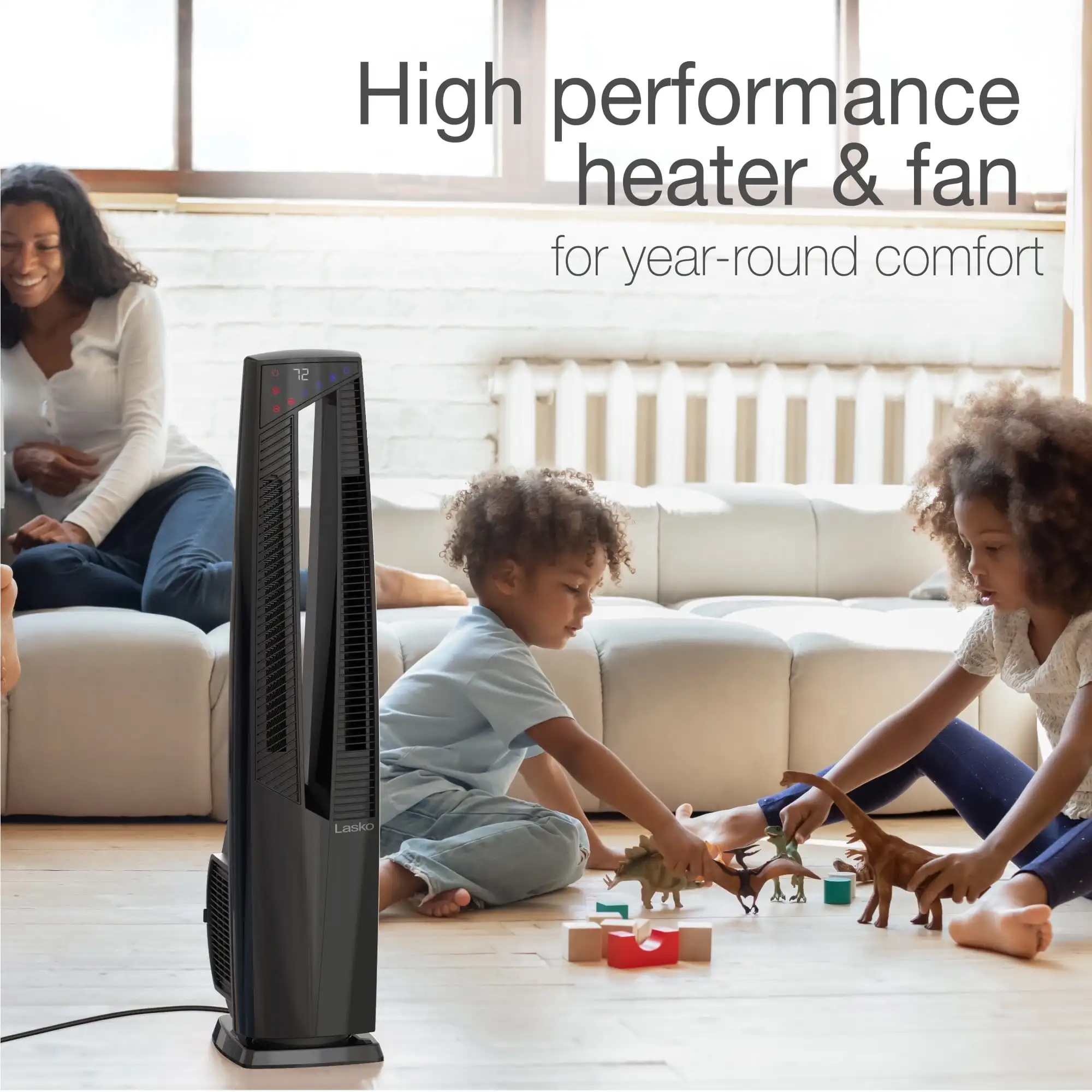37.5" Duo Comfort High Velocity Fan and Ceramic Space Heater with Remote, Black, FHV801, New 2