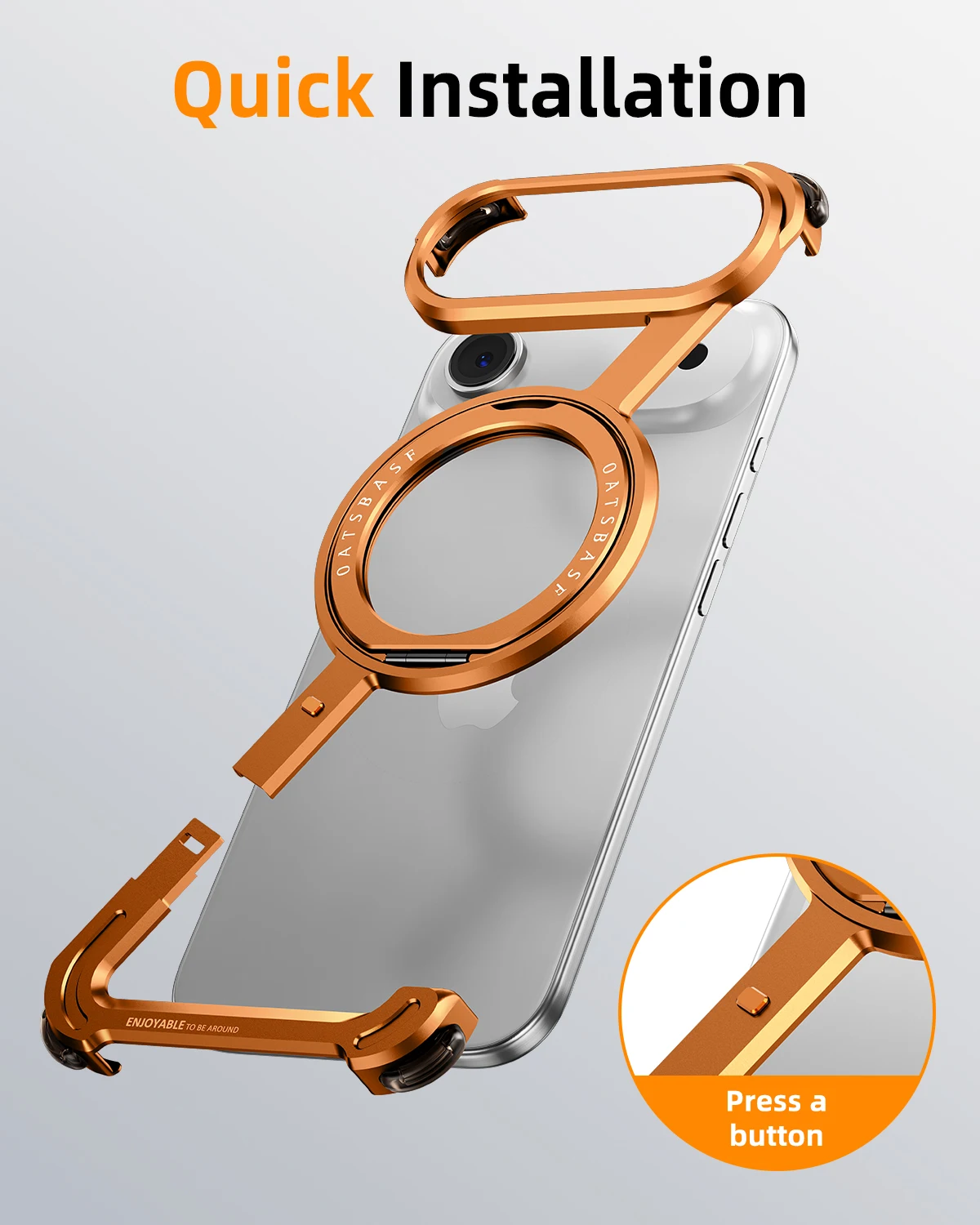 Oatsbasf Metal Frameless Phone Case with 360° Rotatable Ring Stand - Shockproof Bumper Design
