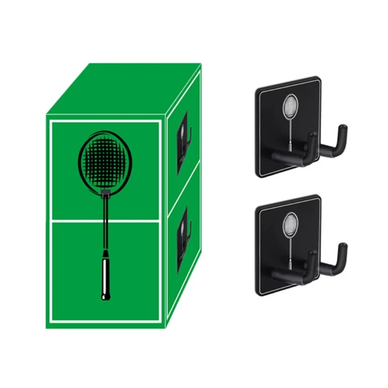 New 2Pcs Universals Tennis Racket Holder Wall Mounted Racket Rack Stainless Steel Wall Hook Badminton Holder