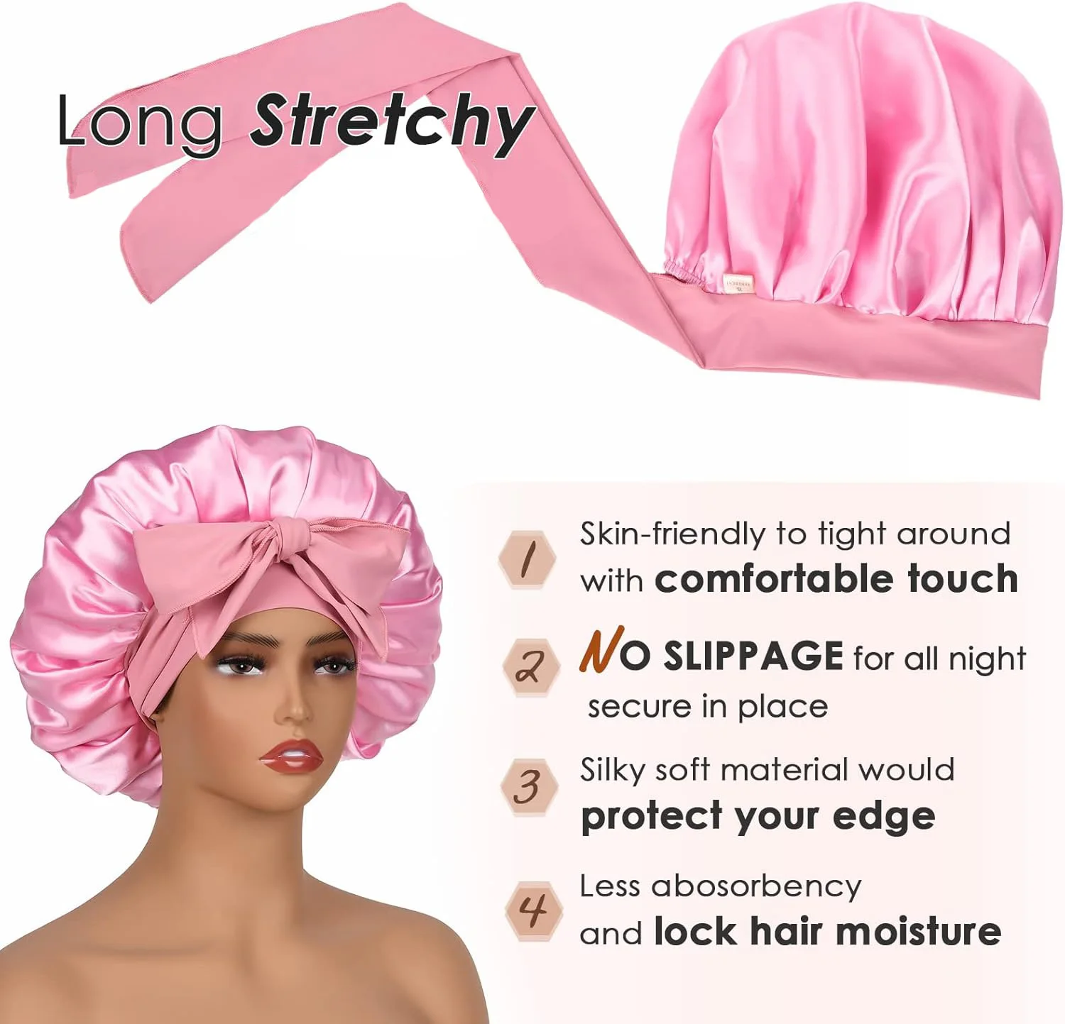 New Women Satin Solid Sleeping Hat with Stretchy Tie Band Elastic Night Shower Cap Adjustable Hair Head Cover Bonnet turban