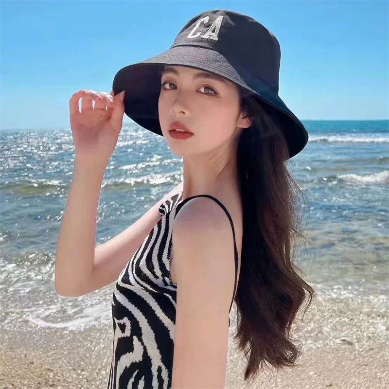 

Summer Bucket Hat Female Embroidered Letters Gorros Sunscreen Hat Travel Caps Fishermen Hats Leisure Panama Cap Holiday Hat