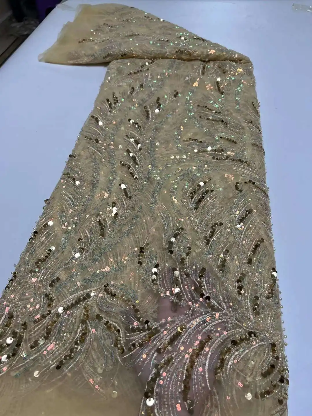 African Sequins Lace Fabric 5 Yards For Wedding Party Dress Sew