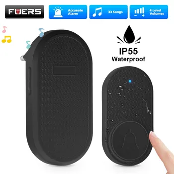 Fuers 가정용 무선 초인종, 방수 단추 환영 차임 문짝 벨, 지능형 스마트 알람, 배터리 포함, 32 곡, M558