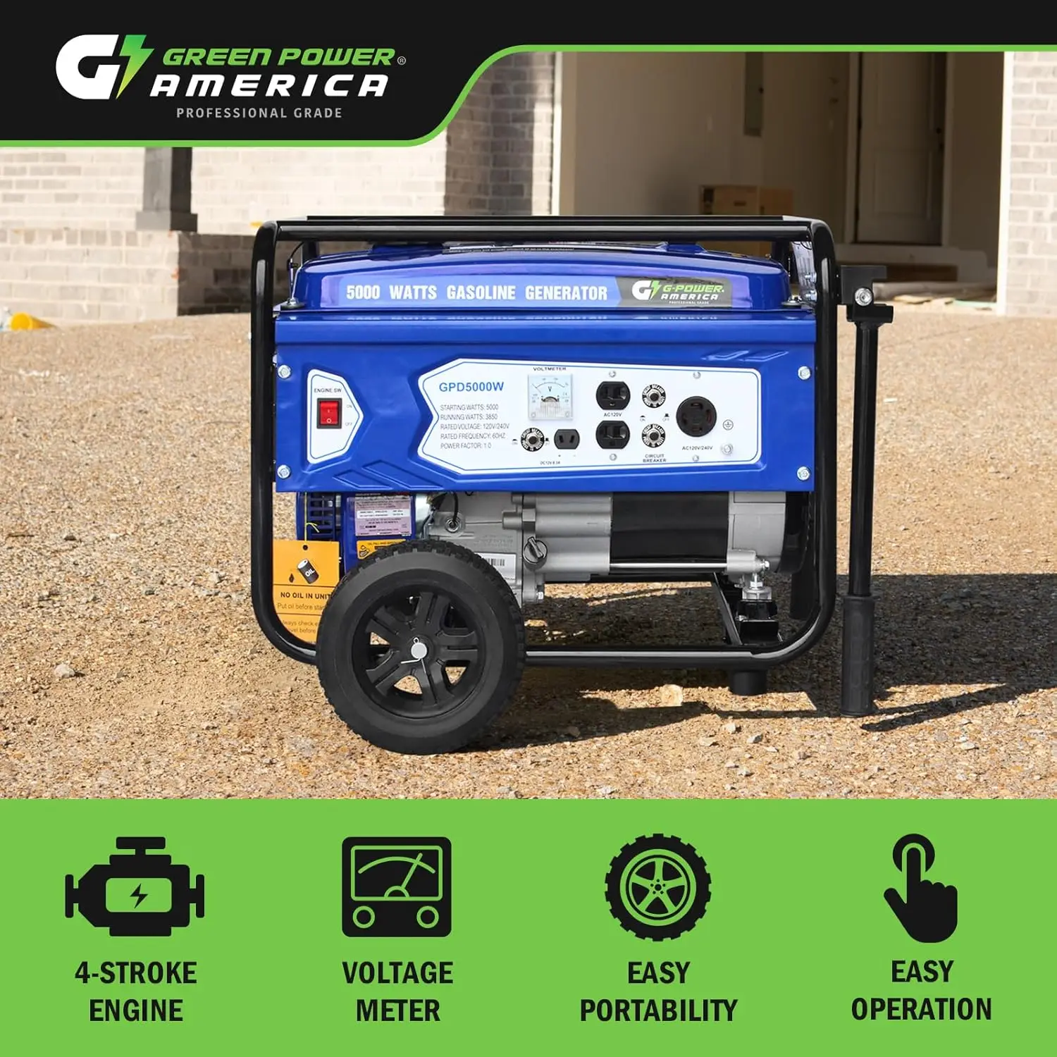 Description Picture 6 of itemGasoline Generator GPD5000W, Green/Black