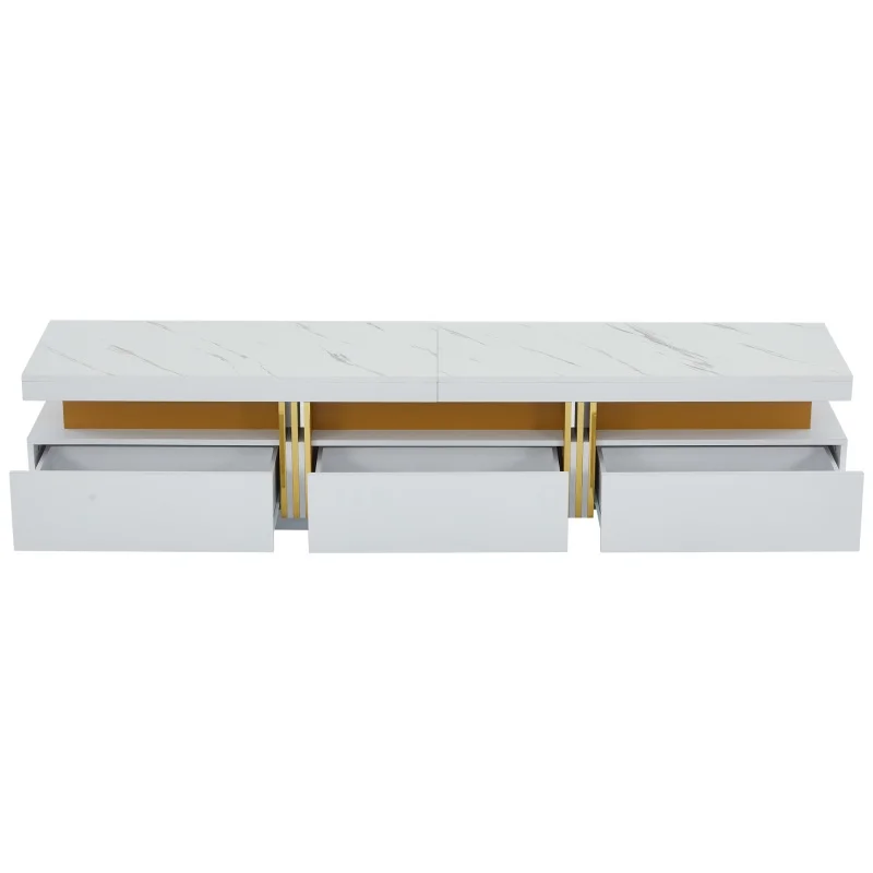 Modern Lowboard TV cabinet with marble optics TV board TV chest of drawers 200 x 40 x 42 cm three drawers and 1 cable management – Detail 11