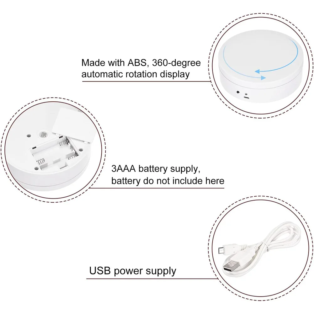 360 Degree Rotating Automatic Revolving Platform USB Charging/Battery Operated Photography Show Holder for Model Cake 3D Images