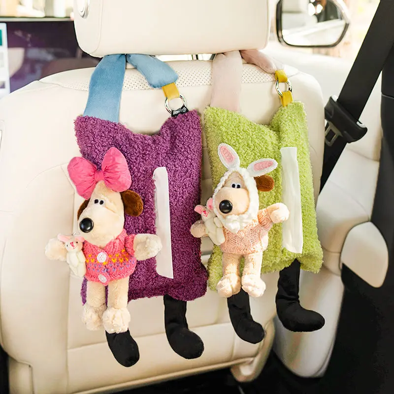 

Car Tissue Box Hanging Creative Cute Plush Dog Doll Doll Car Pumping Box Cartoon Car Interior Decoration Pink Car Accessoires