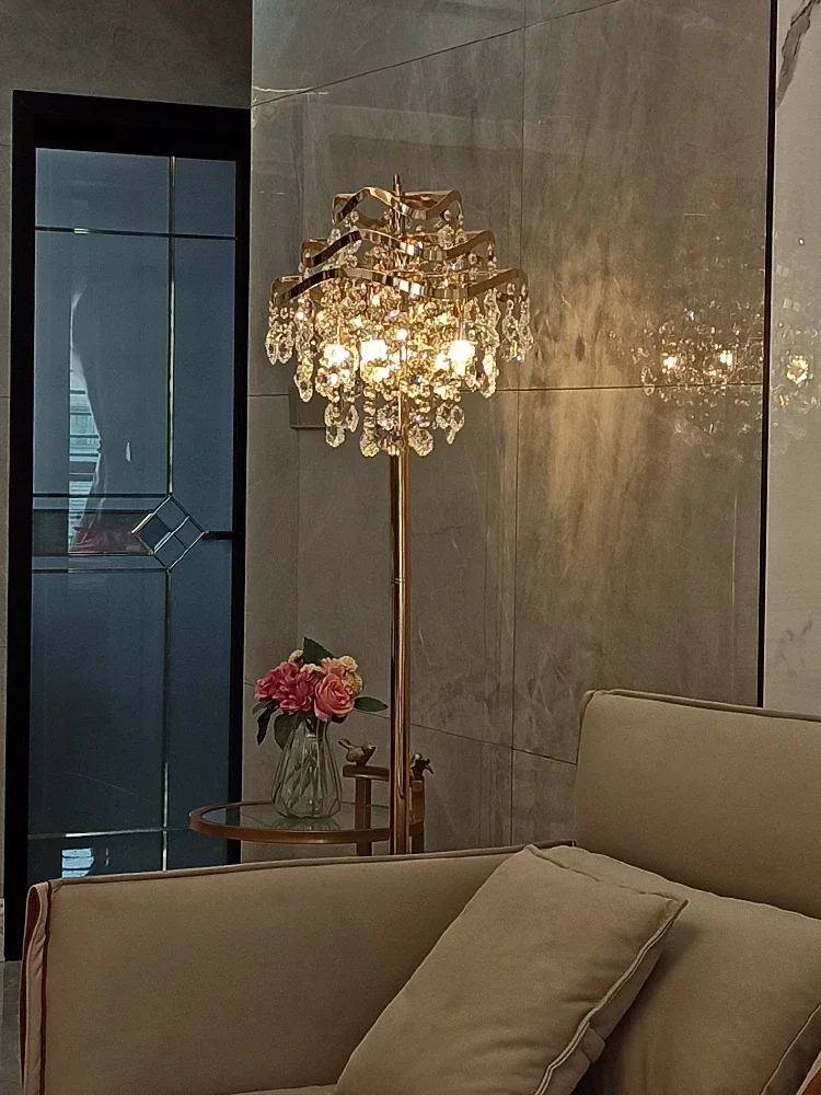 

Floor Lamp Light Luxury Living Room Bedroom Bedside American Study Retro Restaurant Ideas European Style Crystal Lamp