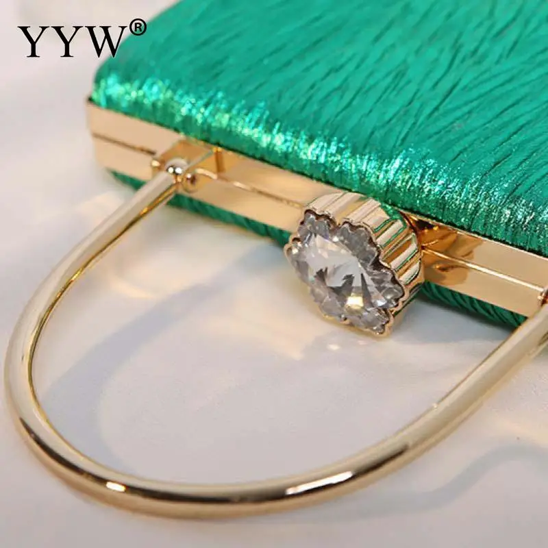 Fashion Solid Color Pleated Women Evening Handbag Metal Handle Rhinestone Clutch Bag Lady Crossbody Shoulder Messenger Purse