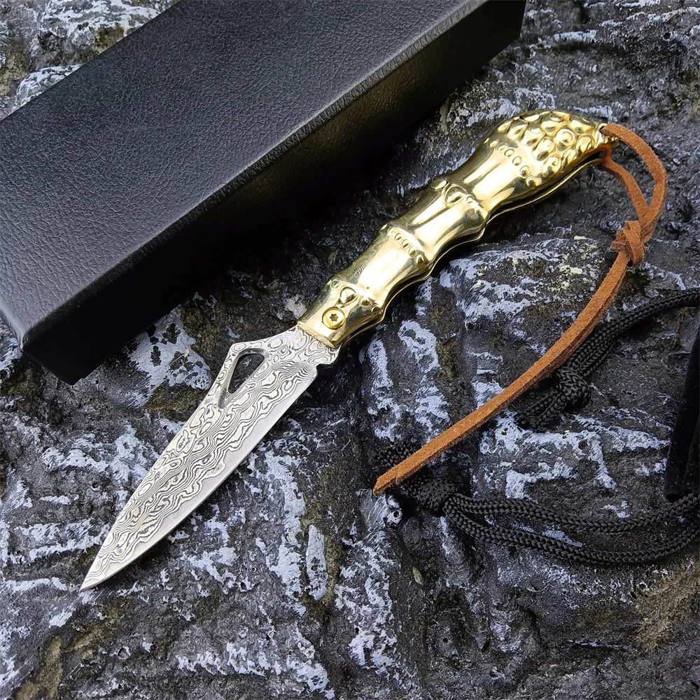 

Damascus Steel New Style Pocket Folding Knife Brass / Aluminum Alloy Handle Outdoor Camping Hunting Fishing Utility Tool Gifts