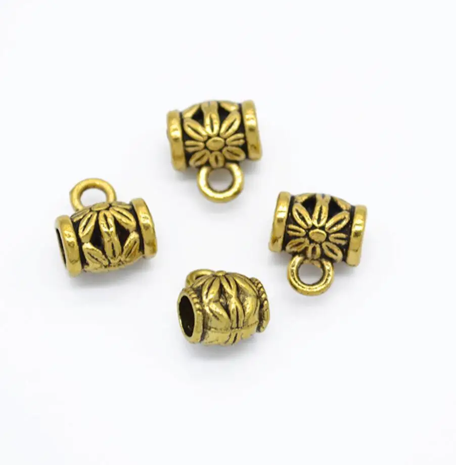 150pcs 10*9*6mm Bail Beads For Jewelry Making DIY Antique Silver Color Flower Beads Bails Charms F0192