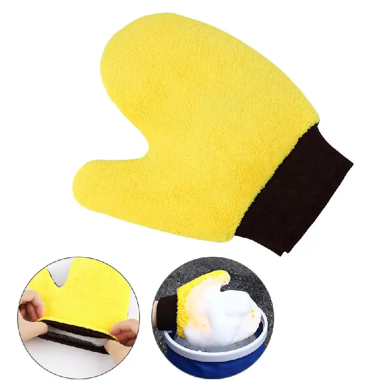 Car Wash Cleaning Glove Brush Thick Double-faced Microfiber Coral Fleece Gloves Cleaning Mitt Auto Wax Detailing Care Brush