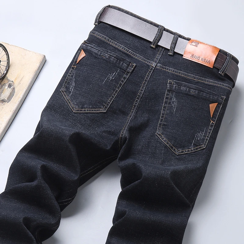 Men Jeans Business Casual Straight Stretch Denim Trousers