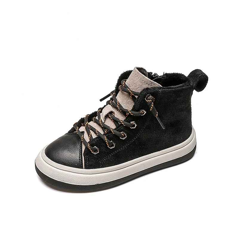 

Boys Girls Casual Sneakers Toddler Kids Warm Lining Zip Lace-Up Genuine Leather Booties Children Fashion High Top School Shoes