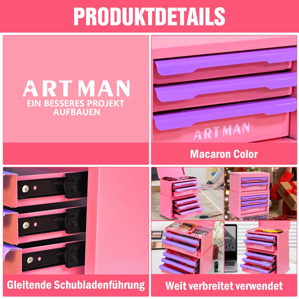 Werkzeugkasten, Werkzeugschrank mit Stilvollen Metallgriffen, Stapelbar, Elegante Kosmetikbox mit Schubladen, Platzsparend, Vielseitiger Aufbewahrungsbehälter – Detail 12
