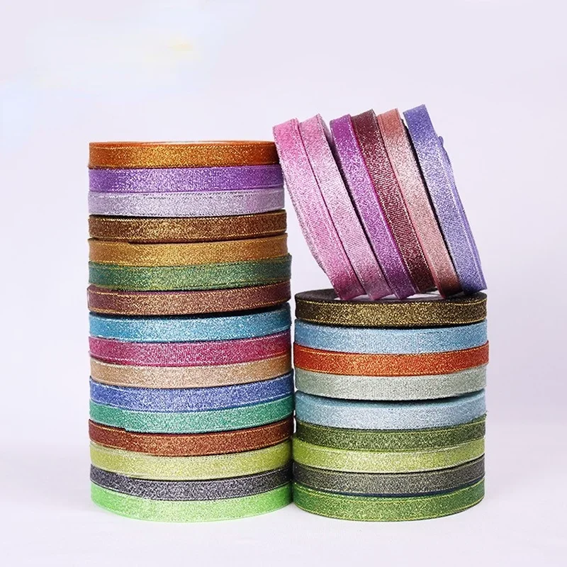 1cm 25Yards Glitter Satin Ribbon for Gift Packaging and Decorations