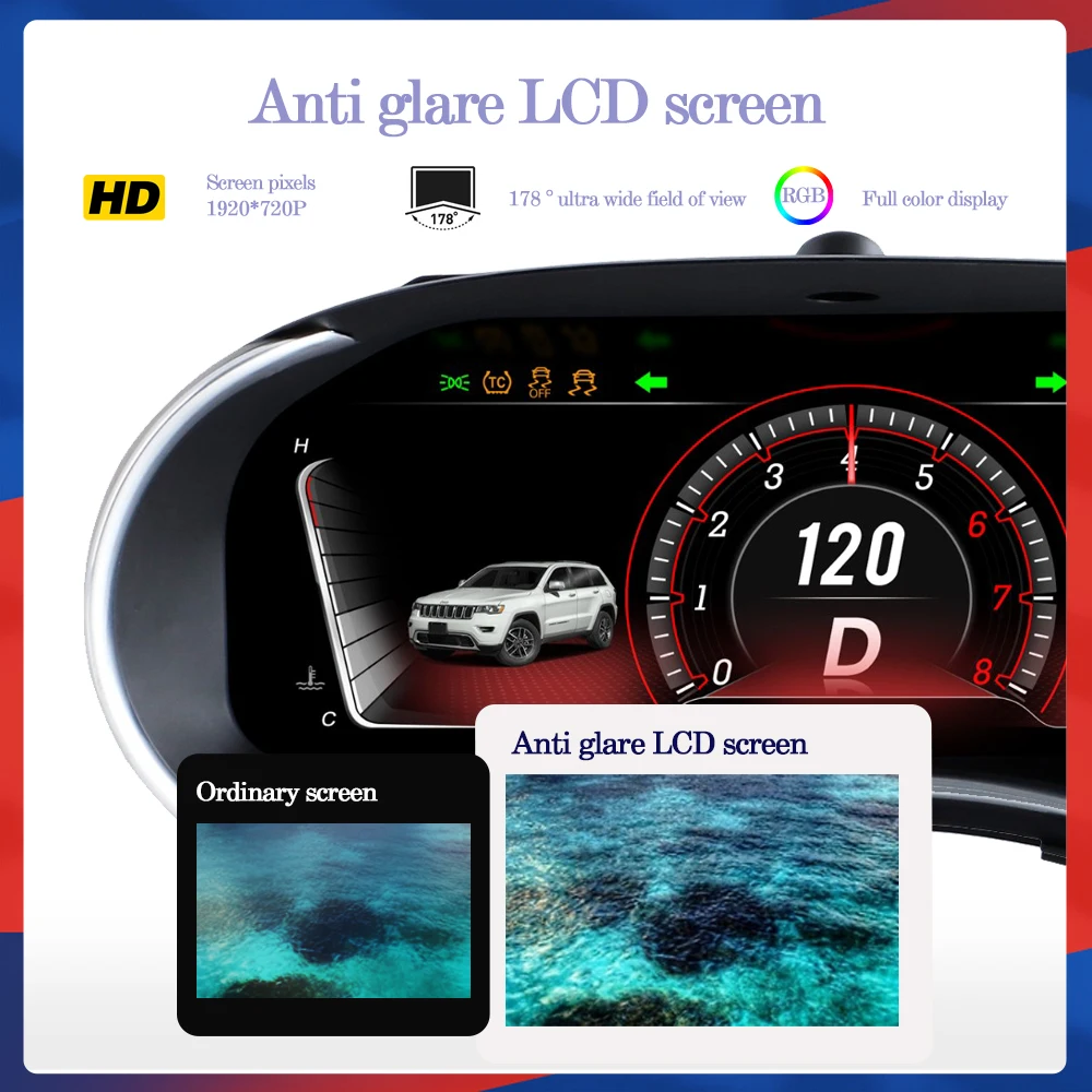 지프 그랜드 체로키 2014-2021 3D 모델용 순정 디지털 LCD 대시보드 클러스터 계기판 속도계