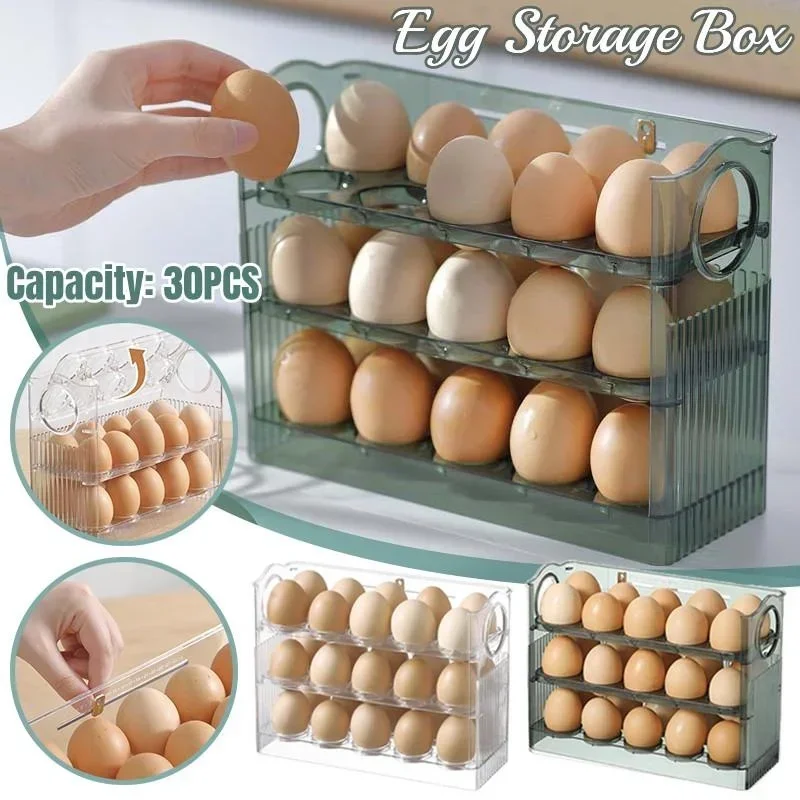

3 Layer Egg Storage Box Refrigerator Organizer Food Containers Egg Fresh-keeping Case Holder Tray Dispenser Kitchen Storage Box