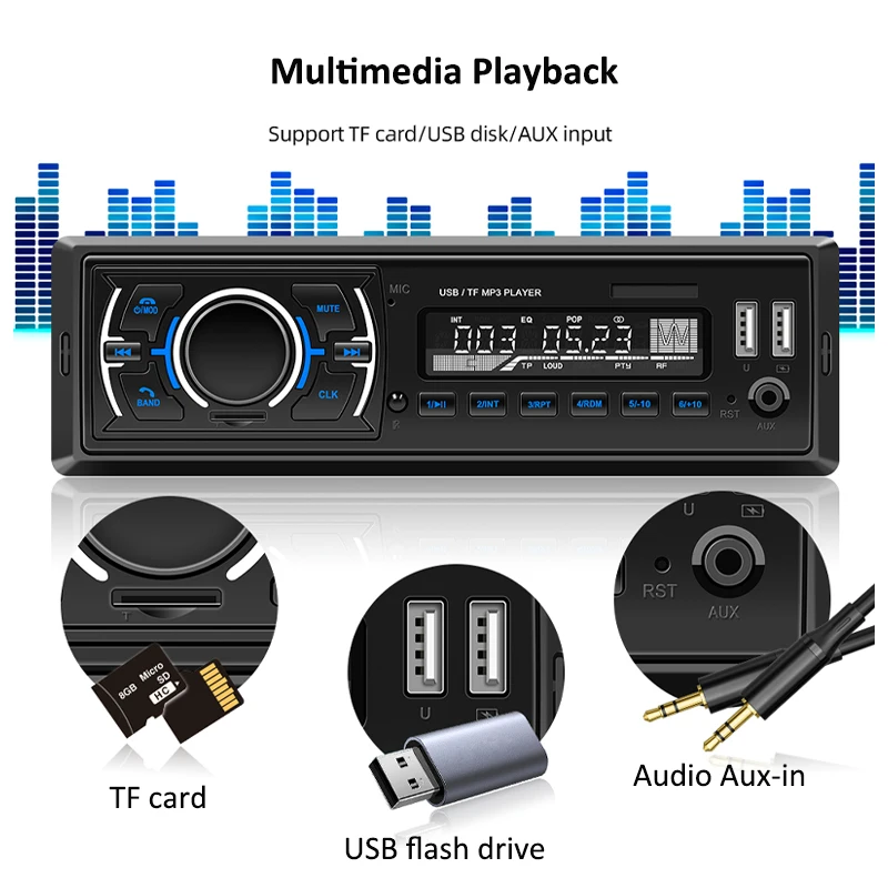 자동차 라디오 Dab Autoradio 1 Din 블루투스 핸즈프리 스테레오 오디오 MP3 플레이어 FM USB TF Aux LCD 화면 ISO 커넥터 헤드 유닛 D3307