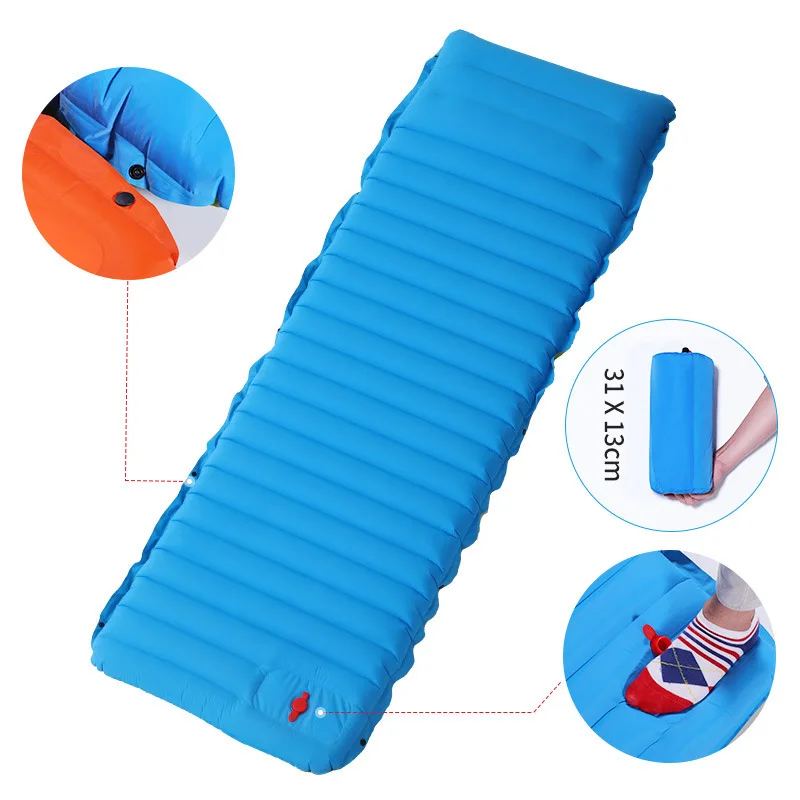 

Foot Operated Inflatable Mattress Sleeping Pad With Pillow Outdoor Camping Hiking Splicable Air Bed Mat Built In Inflator Pump