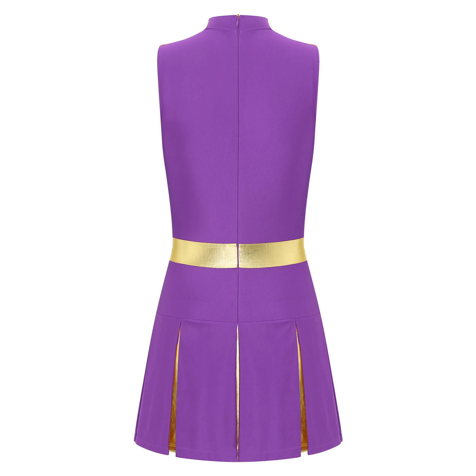Description Picture 5 of itemWomens Shiny Cheerleading Uniform Cheer Dance Dress Sleeveless Pleated Print Dress Youthful Schoolgirl Squad Cosplay Costumes