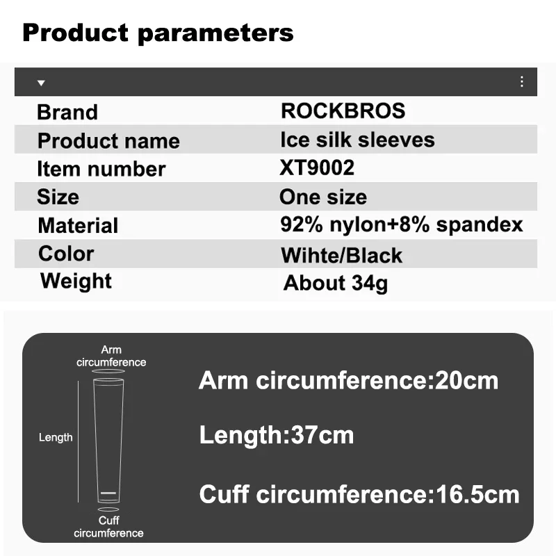 ROCKBROS Arm Sleeves Running Fishing Accessories Sunscreen Arm Cover Summer Cool Nylon Sleeves Outdoor Sports Cycling Equipment