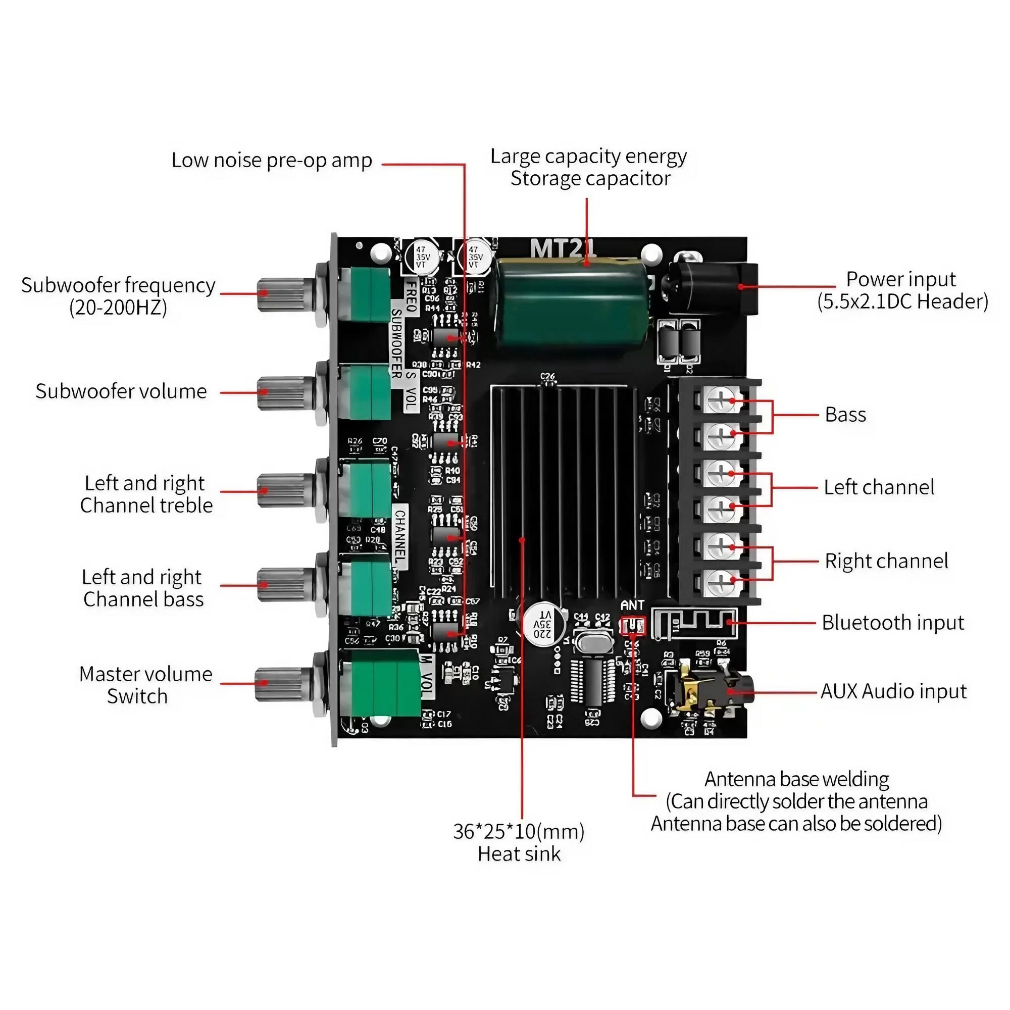 블루투스 2.1 채널 파워 앰프 50W 100W 서브우퍼 오디오 모듈 (DIY 홈시어터용, 저음/고음 조절 기능 포함)