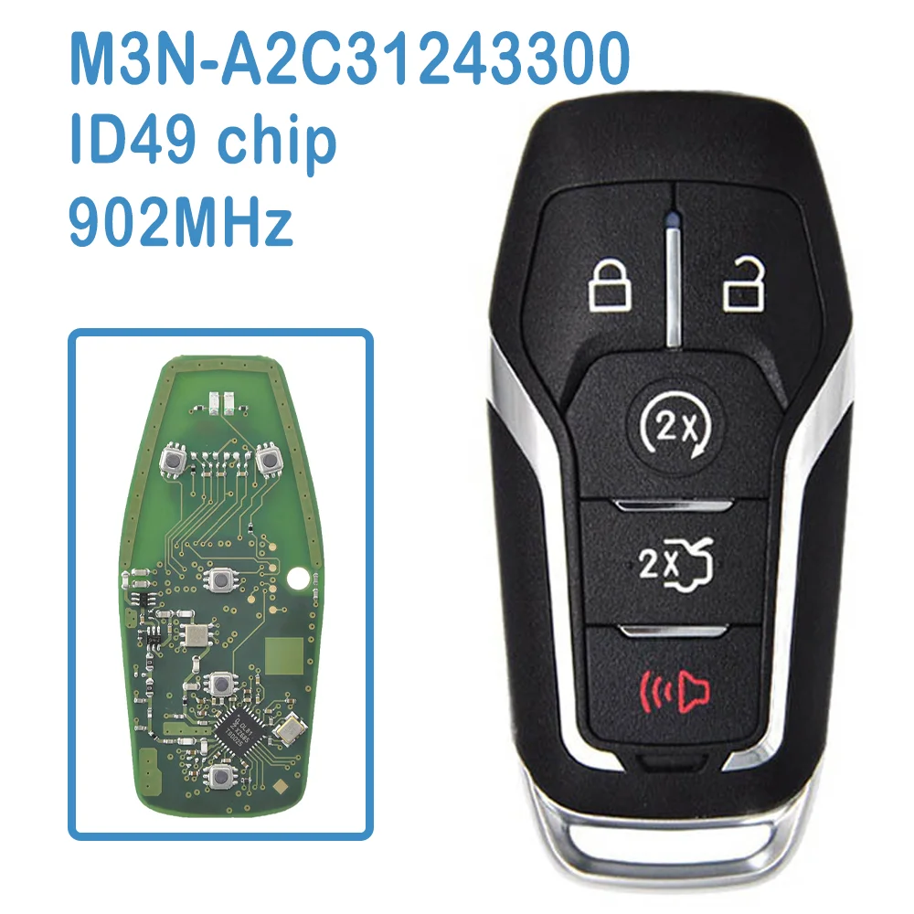 

M3N-A2C31243300 Auto Smart Remote 4+1B ID49 Chip FSK 902MHz Replace Car Key For Ford Mustang Lincoln Edge Raptor