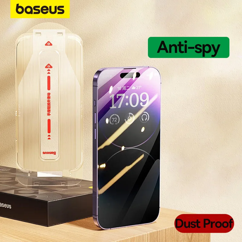 thumbnail image 1 of Protecteur d'écran Baseus pour iPhone 15 14 13 Pro Max Corning Glass Anti Spy Protection complète en verre trempé pour iPhone 15 Pro Plus, 1 of 5