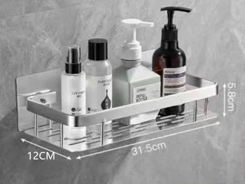 Bathroom Square Basket Suction Wall Space Aluminum Shower Room Rectangular Perforation-free Bathroom Corner Shelf 6