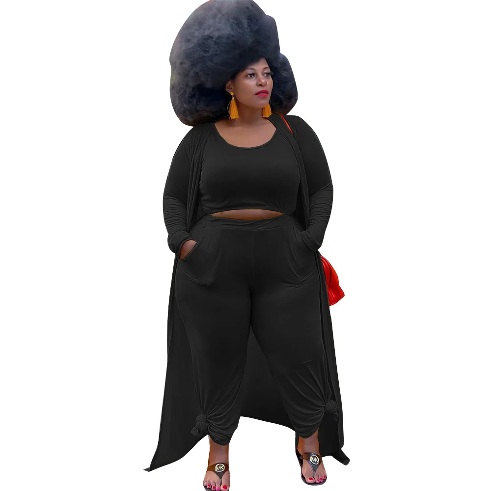 Plus Size Women Sets Fashion Top Long Jackets And Wide Leg Pants 2022 Autumn Three Two Piece Set Female Designer Casual Clothing