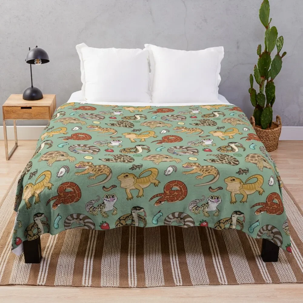 

Reptile Pets Pattern - Green Throw Blanket Sofa Blankets For Baby Summer Beddings Thin Blankets