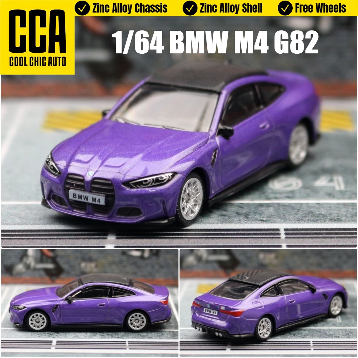 

1/64 BMW M4 G82 Sedan Miniature Model CCA MSZ 3" Zinc Alloy Toy Car Vehicle Free Wheels Diecast Metal Collection Gift For Kids