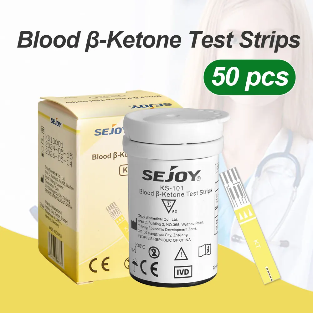 Kit inicial rápido de monitoramento de cetona no sangue: ideal para dieta Keto, inclui 1 metro, 50 tiras de cetona, 50 lancetas, 1 dispositivo de lancência