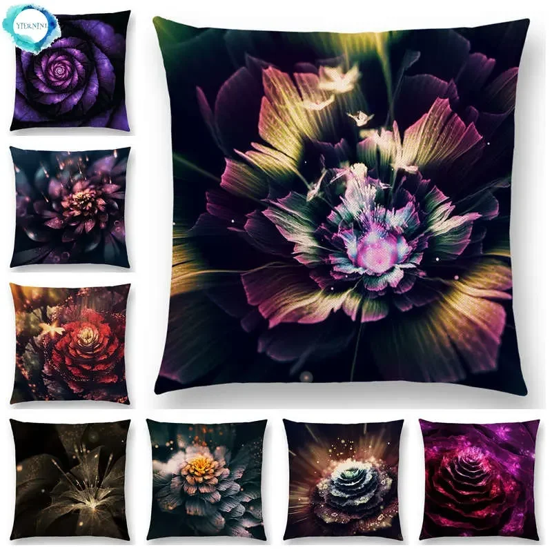 

New Design 3d Print Gorgeous Virtual Colorful Flowers Cushion Cover Cotton Linen Sofa Pillow Case
