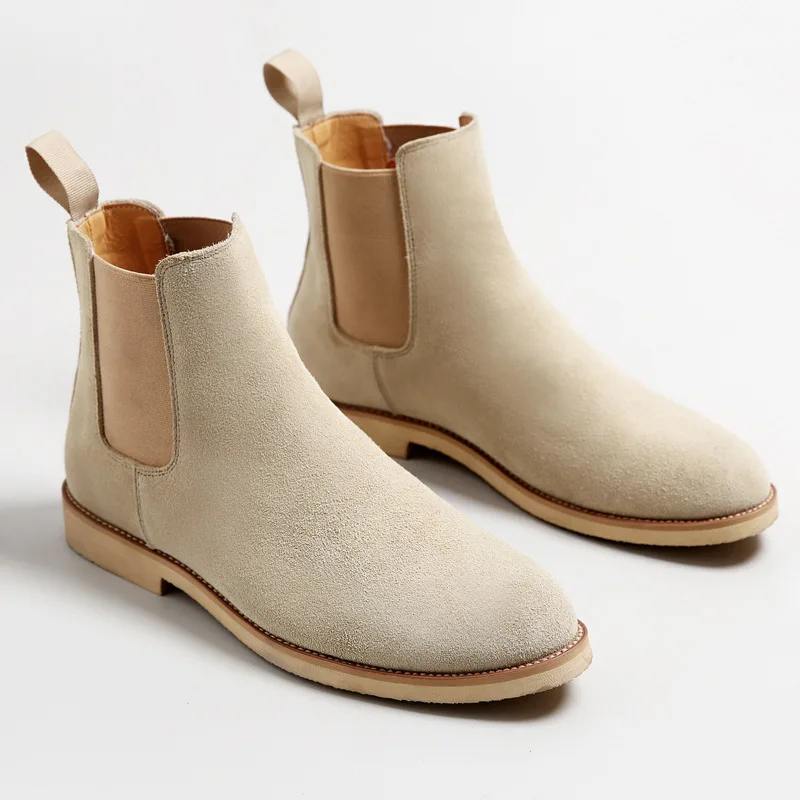 Men's Retro Suede Genuine Leather Chelsea Boots Men Fashion Ankle